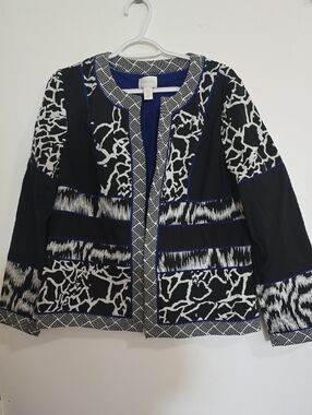 Chico's Black White & Blue Patterned Open Blazer